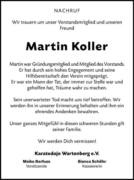 Traueranzeige von Martin Koller von VRM Trauer