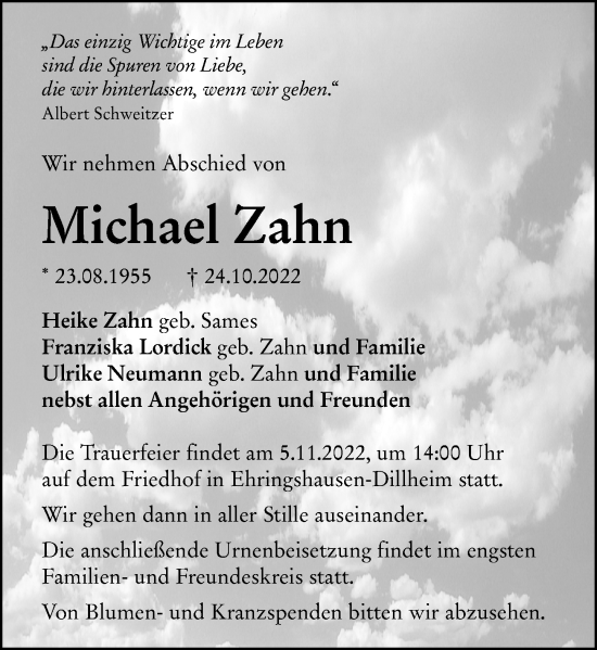 Traueranzeige von Michael Zahn von Wetzlarer Neue Zeitung