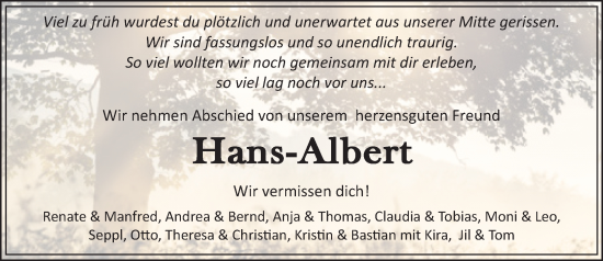 Traueranzeige von Hans-Albert  von Camberger Anzeiger