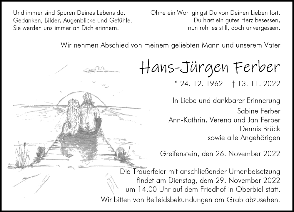 Traueranzeige für Hans-Jürgen Ferber vom 26.11.2022 aus Wetzlarer Neue Zeitung