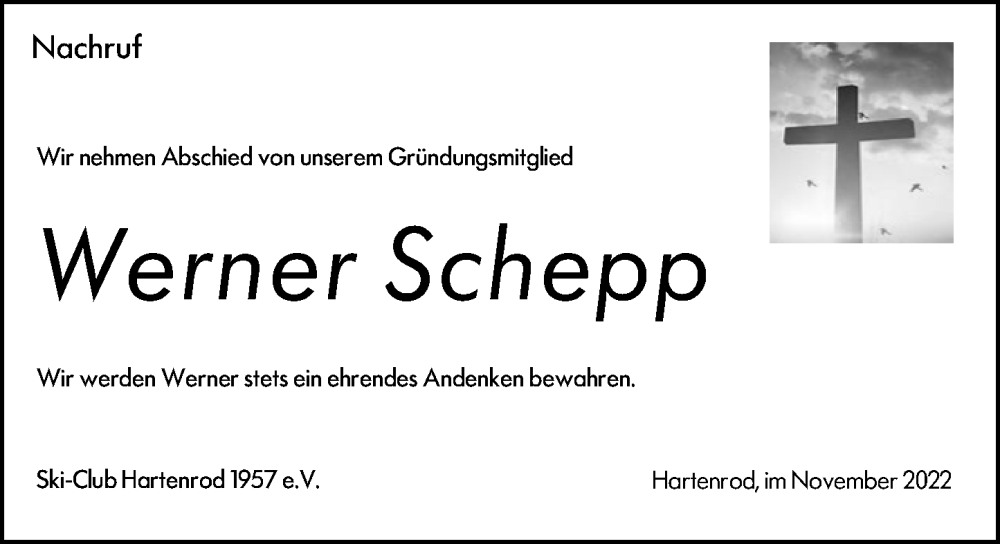  Traueranzeige für Werner Schepp vom 25.11.2022 aus Hinterländer Anzeiger