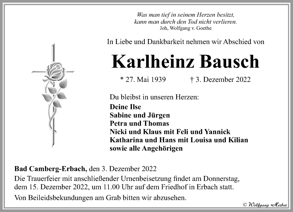  Traueranzeige für Karlheinz Bausch vom 08.12.2022 aus Camberger Anzeiger