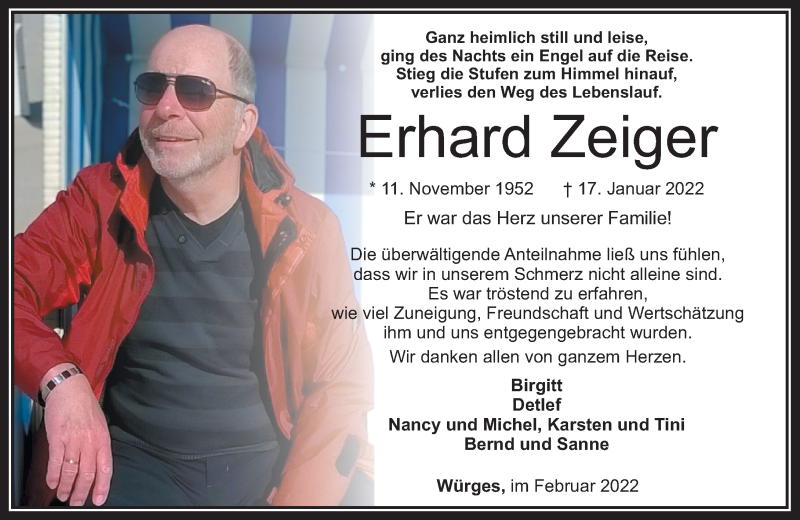  Traueranzeige für Erhard Zeiger vom 17.02.2022 aus Camberger Anzeiger