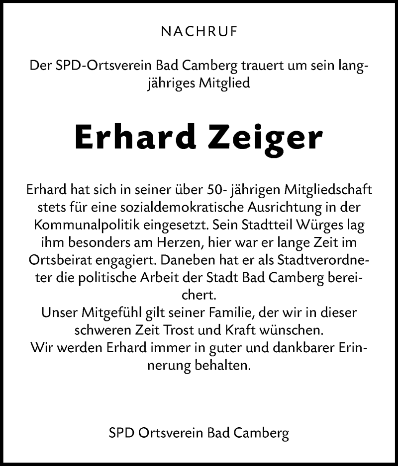  Traueranzeige für Erhard Zeiger vom 03.02.2022 aus Camberger Anzeiger
