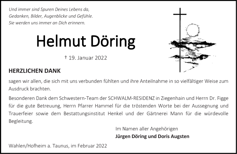  Traueranzeige für Helmut Döring vom 19.02.2022 aus OK Oberhessen Kurier