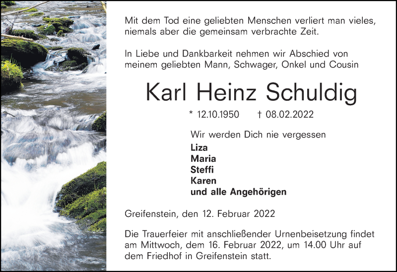  Traueranzeige für Karl Heinz Schuldig vom 15.02.2022 aus Wetzlarer Neue Zeitung