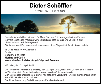 Traueranzeige von Dieter Schöffler von Weilburger Tageblatt