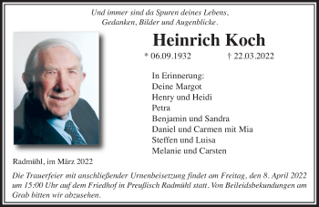 Traueranzeige von Heinrich Koch von Lauterbacher Anzeiger
