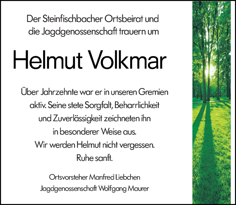  Traueranzeige für Helmut Volkmar vom 28.04.2022 aus Camberger Anzeiger