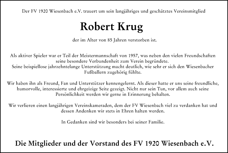  Traueranzeige für Robert Krug vom 28.04.2022 aus Hinterländer Anzeiger