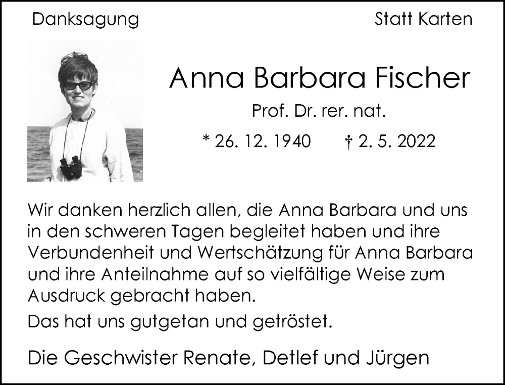  Traueranzeige für Anna Barbara Fischer vom 21.05.2022 aus Wetzlarer Neue Zeitung
