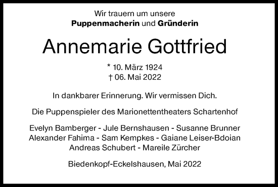 Traueranzeige von Annemarie Gottfried von Hinterländer Anzeiger