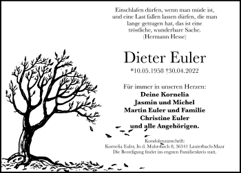 Traueranzeige von Dieter Euler von VRM Trauer