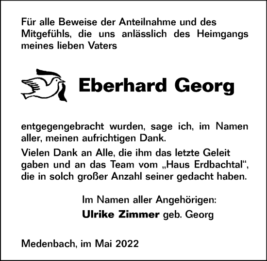 Traueranzeige von Eberhard Georg von Dill Block