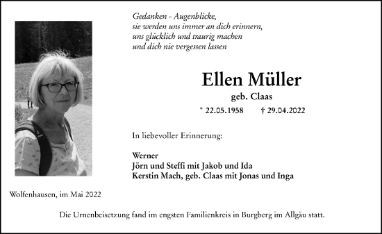 Traueranzeige von Ellen Müller von Weilburger Tageblatt
