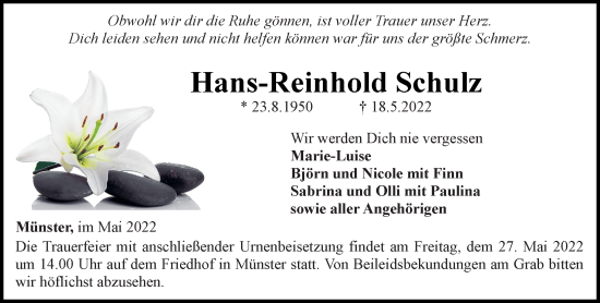 Traueranzeige von Hans-Reinhold Schulz von Camberger Anzeiger