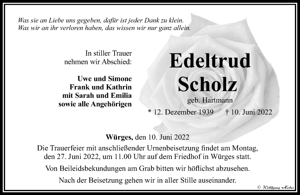  Traueranzeige für Edeltrud Scholz vom 23.06.2022 aus Camberger Anzeiger