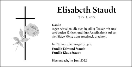 Traueranzeige von Elisabeth Staudt von Weilburger Tageblatt