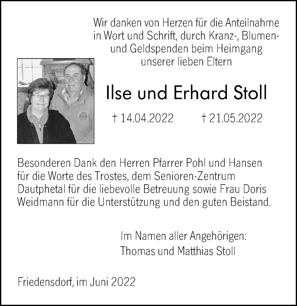  Traueranzeige für Erhard Stoll vom 18.06.2022 aus Hinterländer Anzeiger