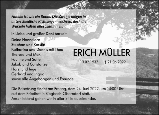 Traueranzeige von Erich Müller von Dill Block