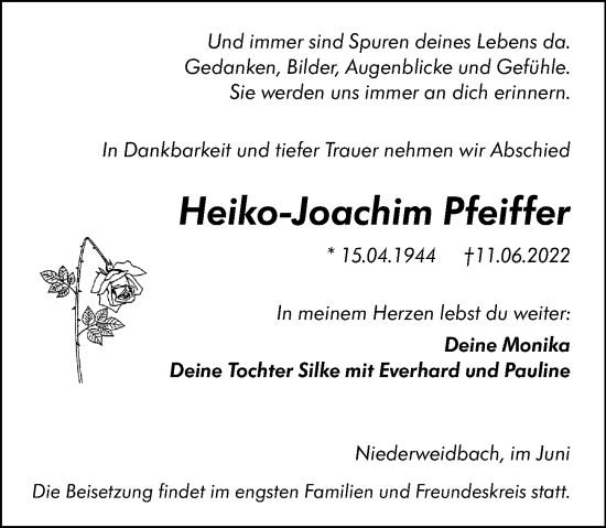 Traueranzeige von Heiko-Joachim Pfeiffer von Wetzlarer Neue Zeitung