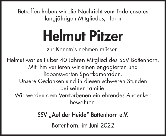 Traueranzeige von Helmut Pitzer von Hinterländer Anzeiger