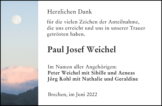 Traueranzeige von Paul Josef Weichel von Camberger Anzeiger