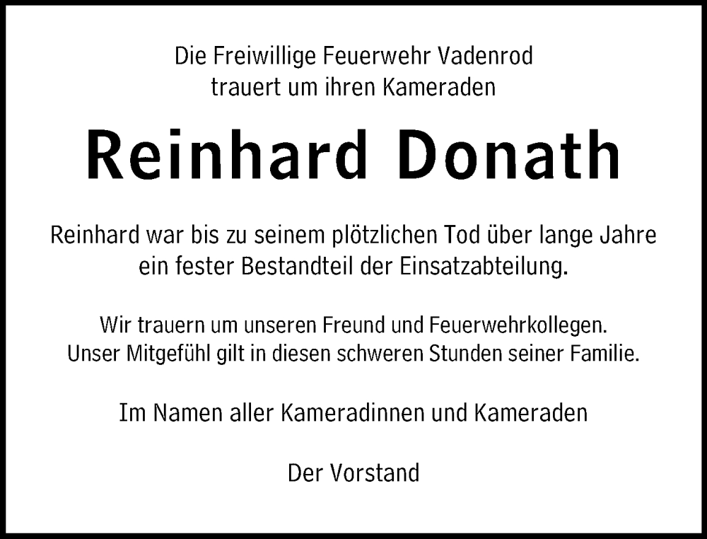  Traueranzeige für Reinhard Donath vom 23.06.2022 aus Oberhessische Zeitung