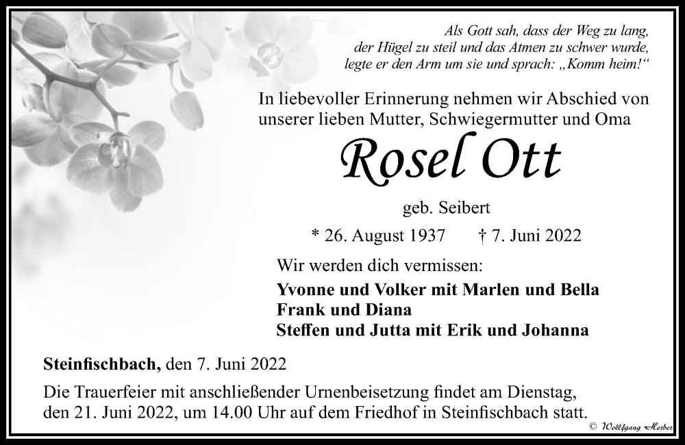  Traueranzeige für Rosel Ott vom 17.06.2022 aus Camberger Anzeiger