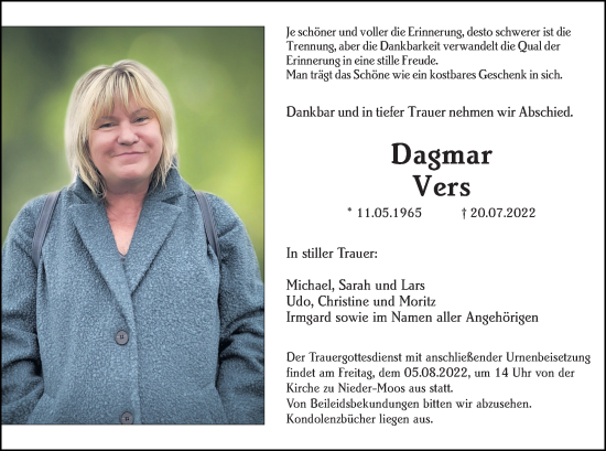 Traueranzeige von Dagmar Vers von Lauterbacher Anzeiger
