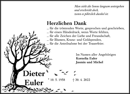 Traueranzeige von Dieter Euler von OK Oberhessen Kurier