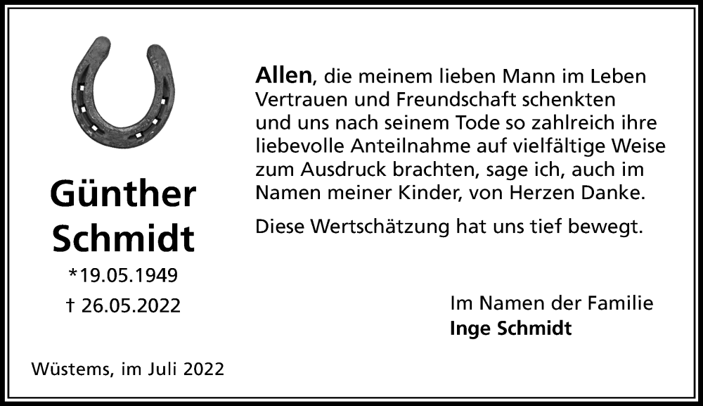  Traueranzeige für Günther Schmidt vom 07.07.2022 aus Camberger Anzeiger
