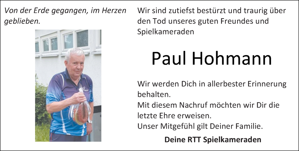  Traueranzeige für Paul Hohmann vom 05.07.2022 aus Hinterländer Anzeiger
