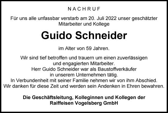 Traueranzeige von Guido Schneider von Lauterbacher Anzeiger