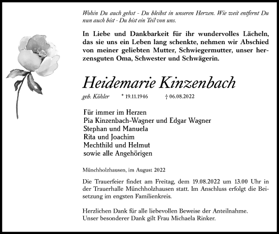 Traueranzeige von Heidemarie Kinzenbach von Wetzlarer Neue Zeitung