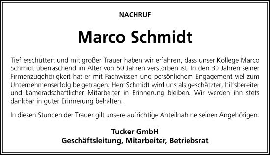 Traueranzeige von Marco Schmidt von Wetzlarer Neue Zeitung