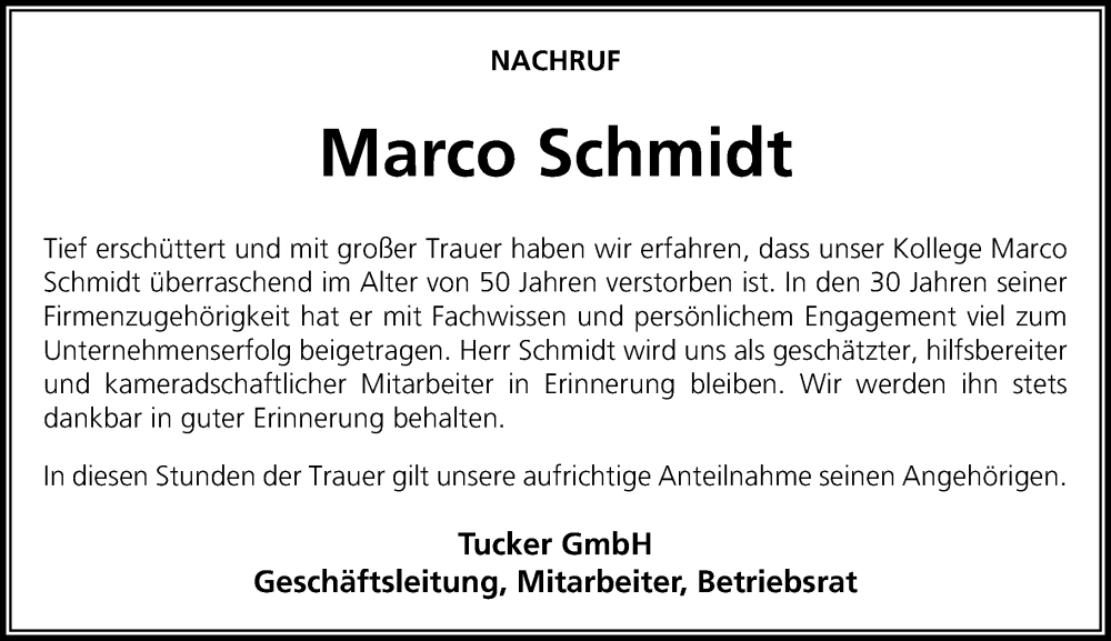  Traueranzeige für Marco Schmidt vom 06.08.2022 aus Wetzlarer Neue Zeitung