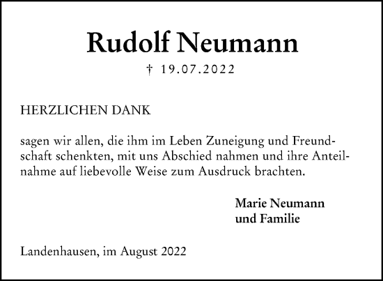 Traueranzeige von Rudolf Neumann von Lauterbacher Anzeiger