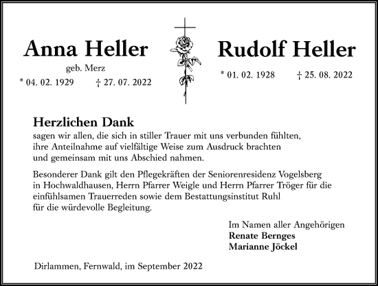 Traueranzeige von Rudolf Heller von Lauterbacher Anzeiger