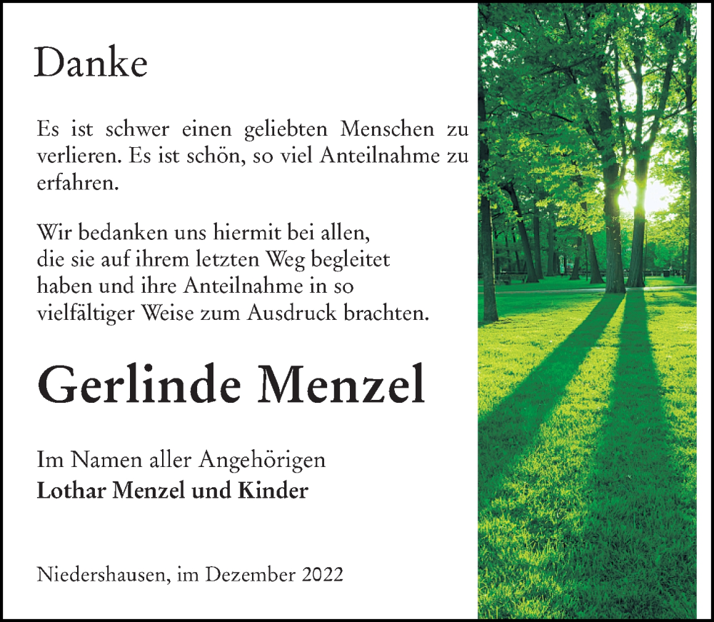  Traueranzeige für Gerlinde Menzel vom 07.01.2023 aus Weilburger Tageblatt
