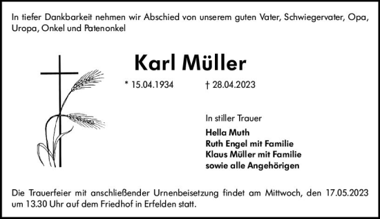 Traueranzeige von Karl Müller von Groß-Gerauer Echo