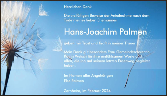 Traueranzeige von Hans-Joachim Palmen von Allgemeine Zeitung Mainz