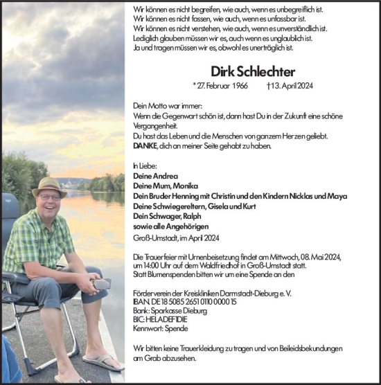 Traueranzeige von Dirk Schlechter von Groß-Gerauer Echo