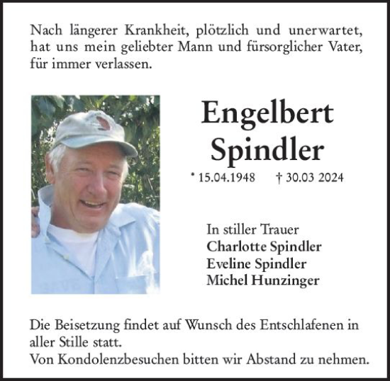 Traueranzeige von Engelbert Spindler von Wiesbadener Kurier