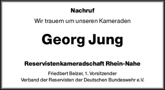 Traueranzeige von Georg Jung von Allgemeine Zeitung Bingen/Ingelheim