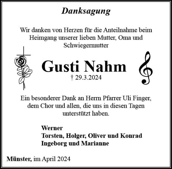 Traueranzeige von Gusti Nahm von Weilburger Tageblatt
