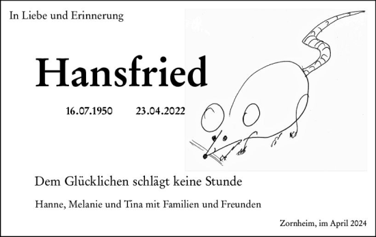 Traueranzeige von Hansfried  von Allgemeine Zeitung Mainz