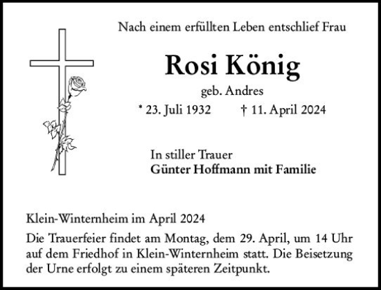 Traueranzeige von Rosi König von Allgemeine Zeitung Mainz