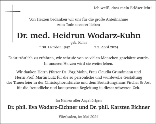 Traueranzeige von Heidrun Wodarz-Kuhn von Wiesbadener Kurier